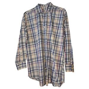 Peter Millar Men's Dress Shirt LG Blue Multi Color Plaid Button Down Long Sleeve